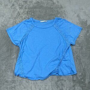 Altard State Blue Cotton Crochet Detail Top Size XL a0940